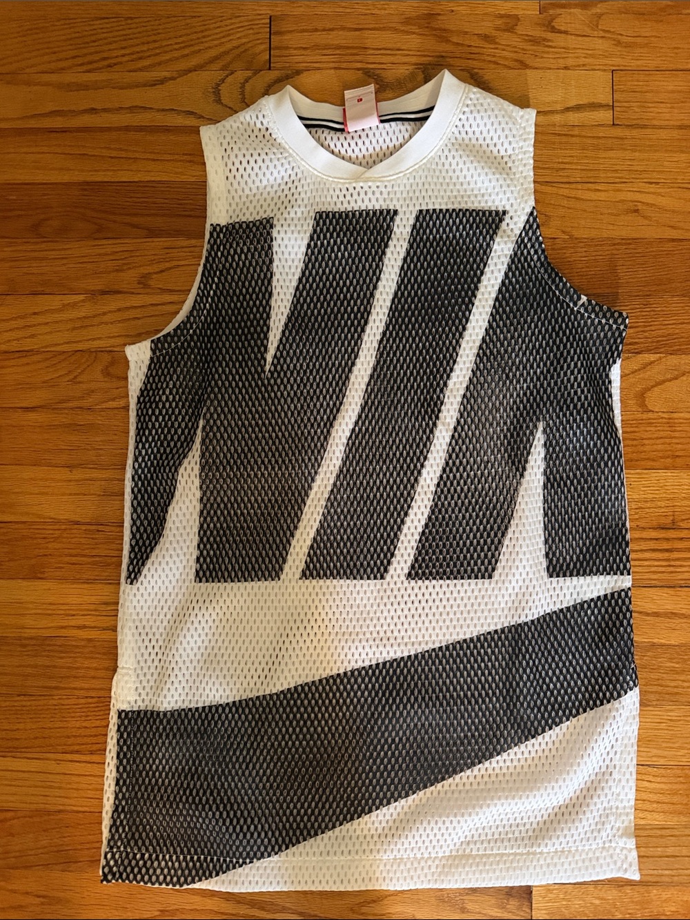 Nike White and Black Mesh Sleeveless Sports Tank